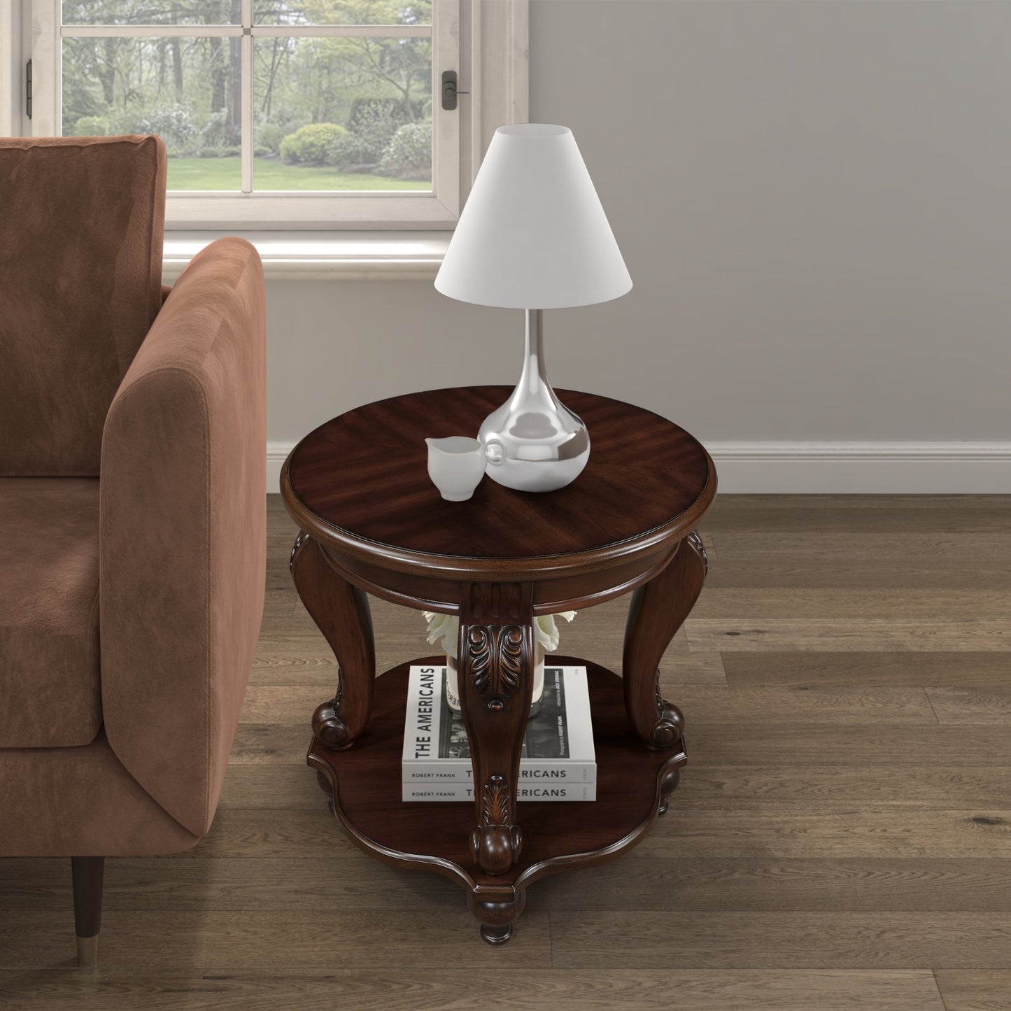 Brown Round End Table