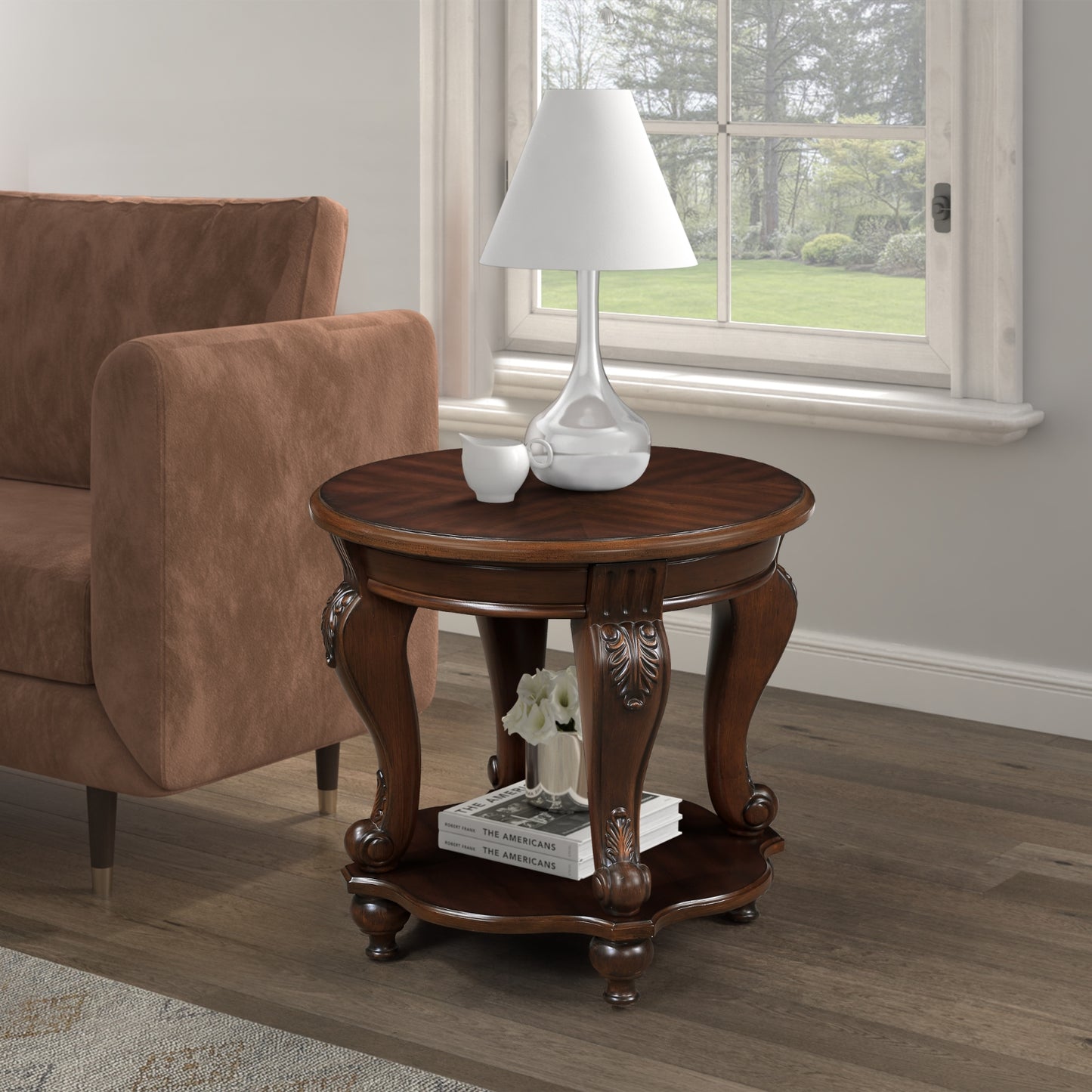 Brown Round End Table